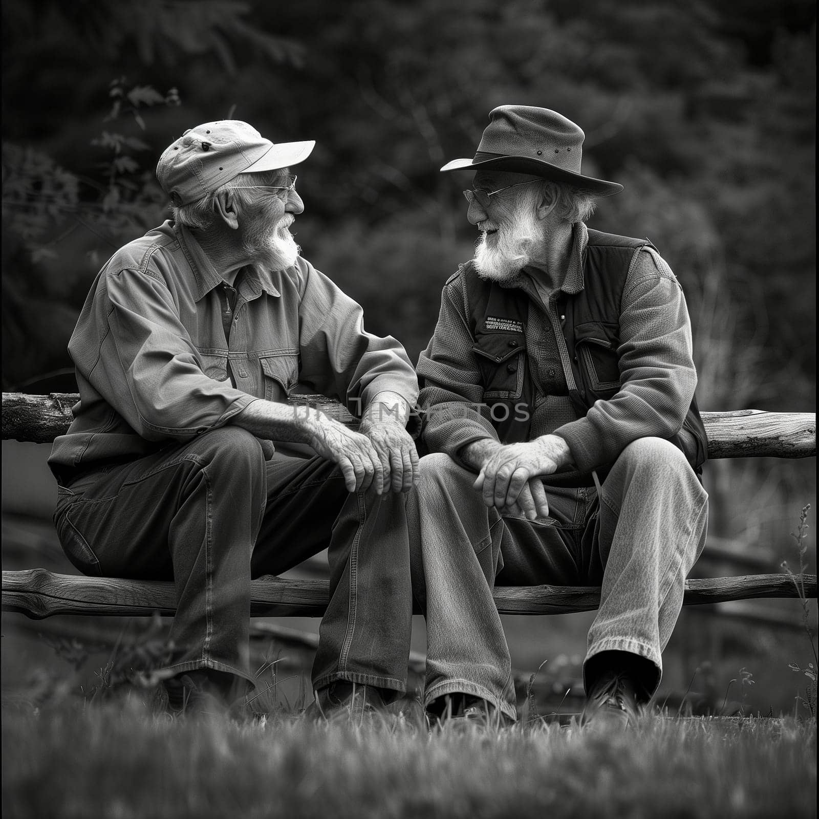 Friendship and teamwork in the fields during planting and harvesting. Friendship between two men. Friendship between two children. Black and white image. High quality photo