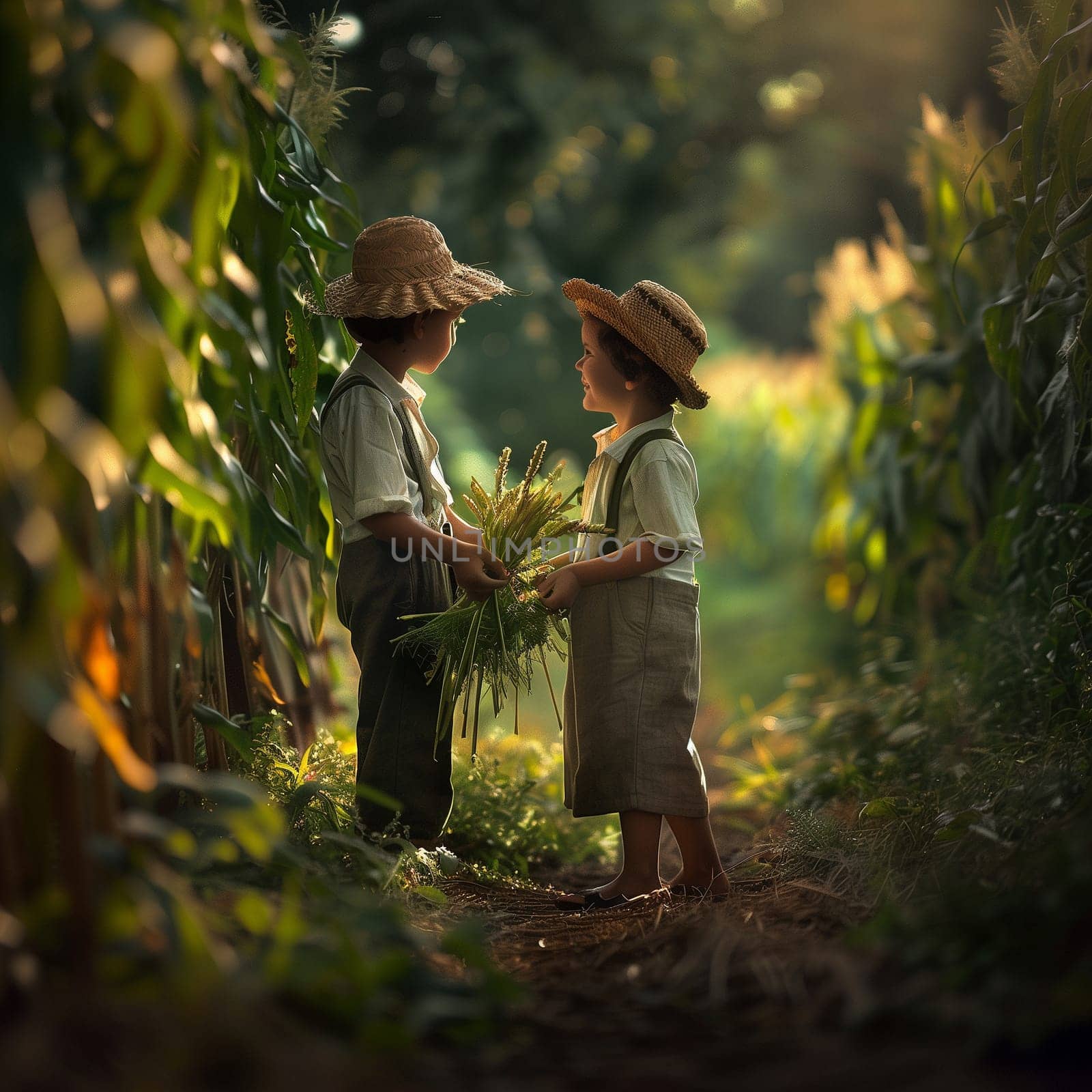 Friendship and teamwork in the fields during planting and harvesting. Friendship between children. High quality