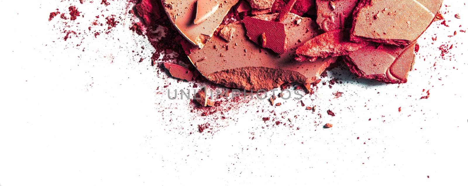 Beauty texture, cosmetic product and art of make-up concept - Crushed eyeshadows and powder isolated on white background