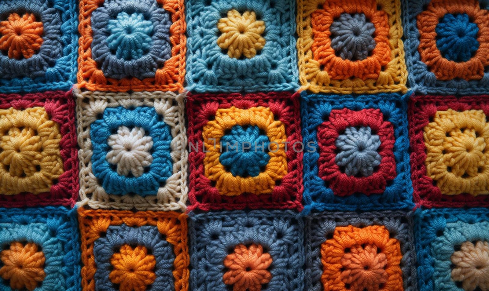 Texture background from a crochet granny square pattern. Selective focus
