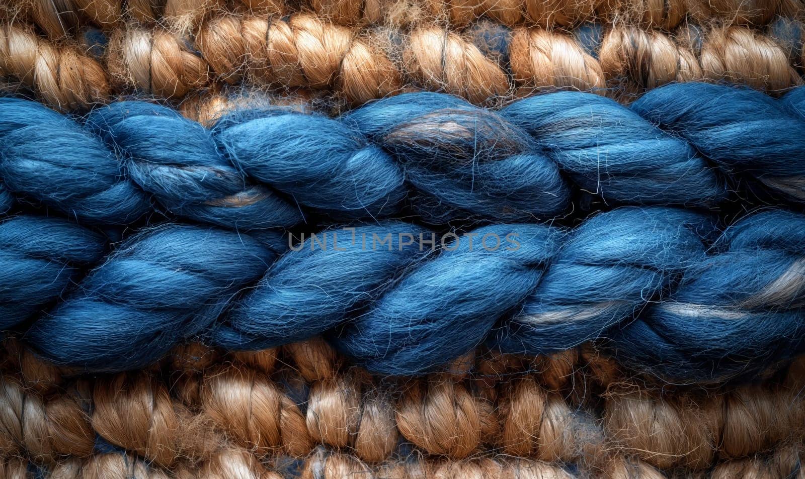 Close-Up of Blue and Brown Yarn. by Fischeron