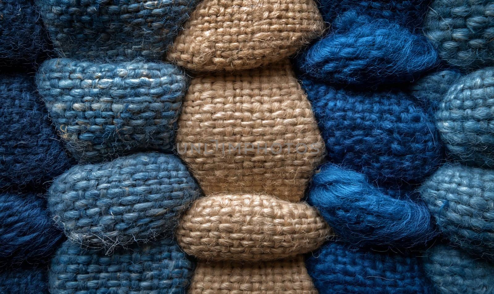 Close-Up of Blue and Brown Yarn. Selective focus