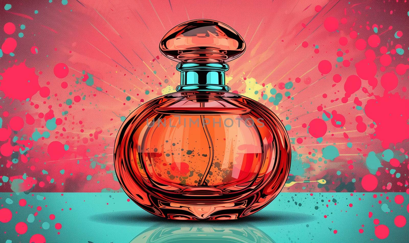 Illustration elegant perfume bottle in vintage pop art style. by Fischeron