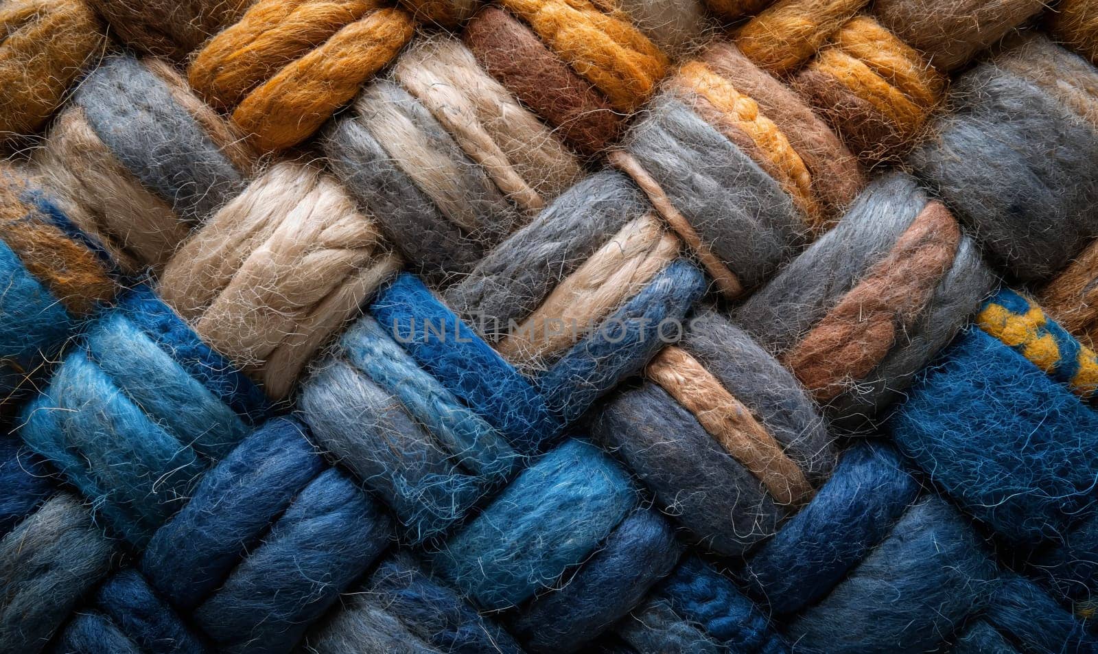 Close-Up of Blue and Brown Yarn. by Fischeron