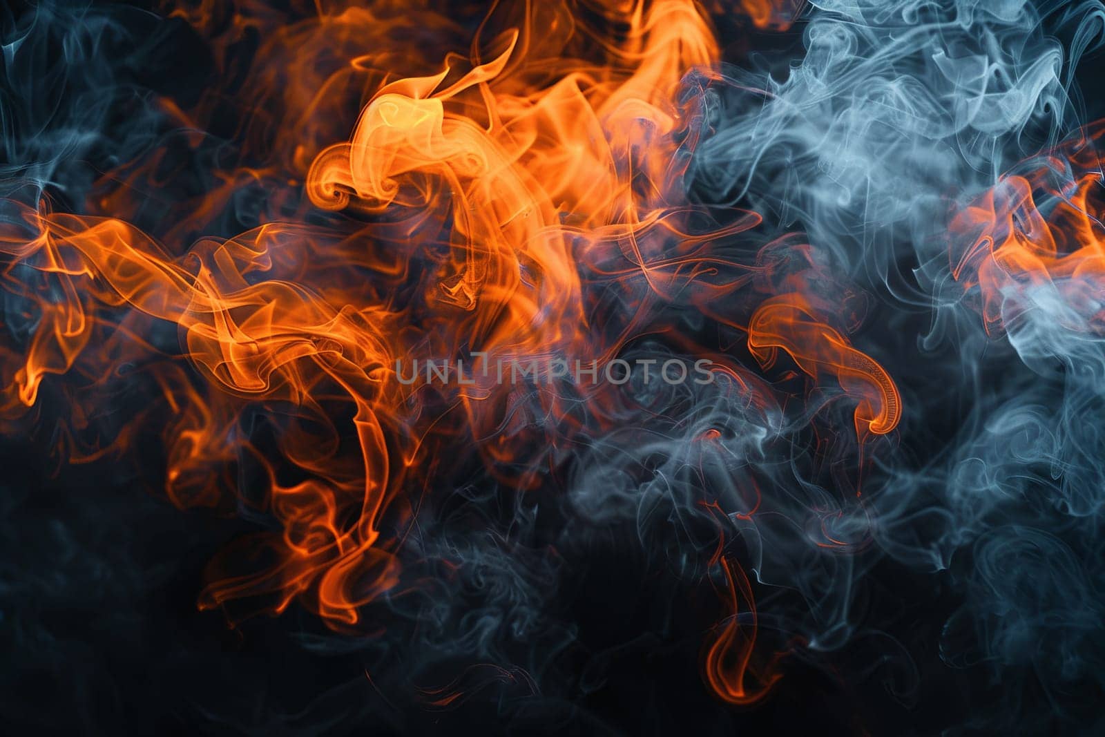 A blue and orange smokey background with a lot of smoke. The smoke is swirling and twisting, creating a sense of movement and energy