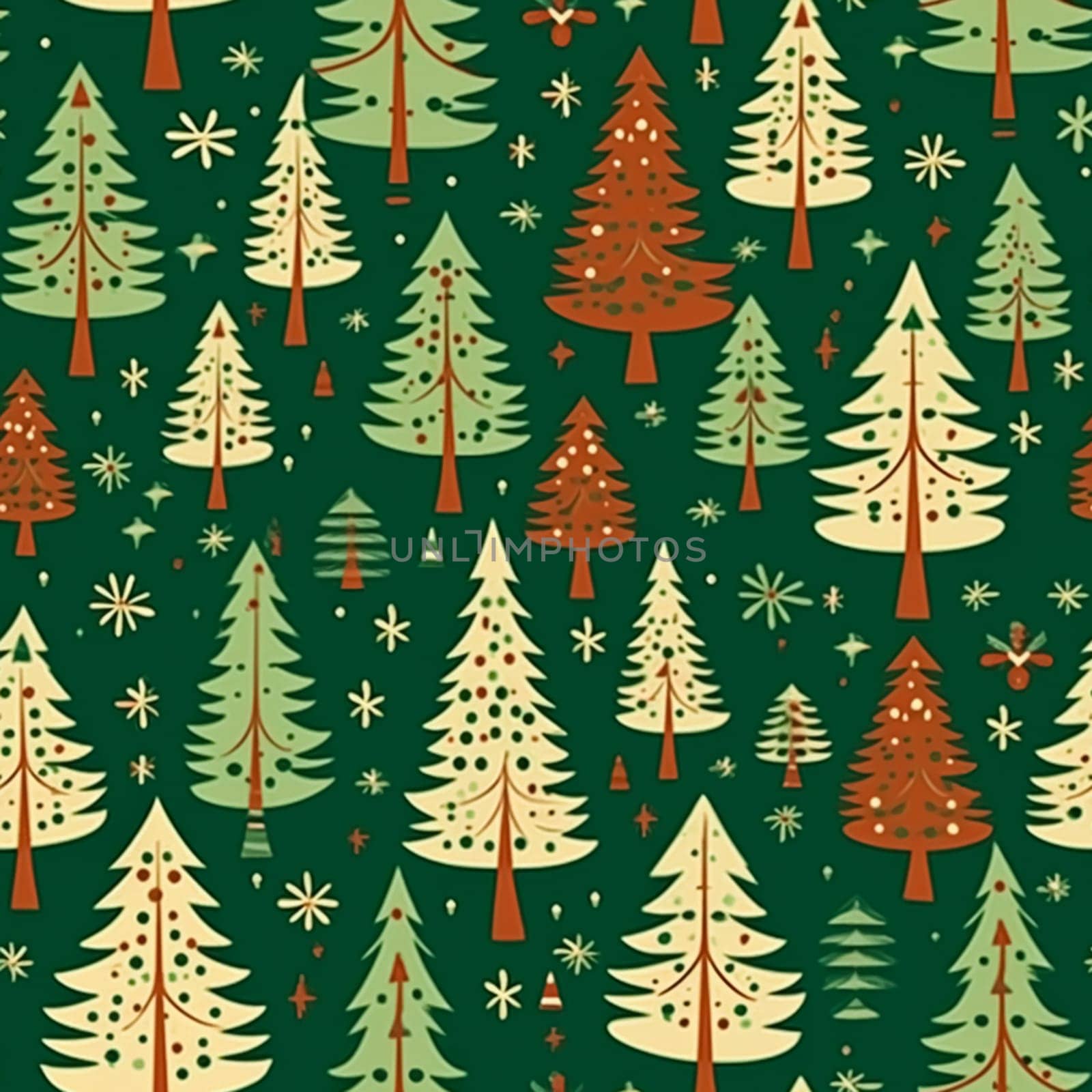 Christmas tree seamless pattern, tileable holiday country print for wallpaper, wrapping paper, scrapbook, fabric and product design by Anneleven