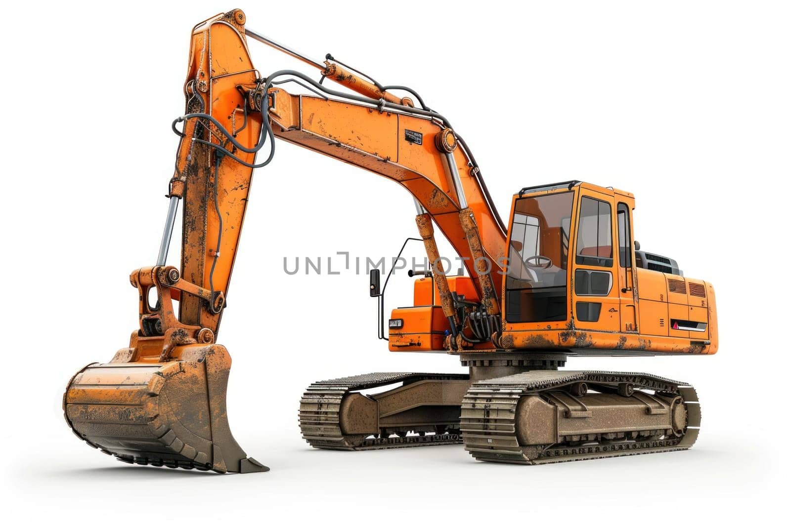 Man Operating an Excavator with Special Equipment on a White Background Concept Realistic Photo.