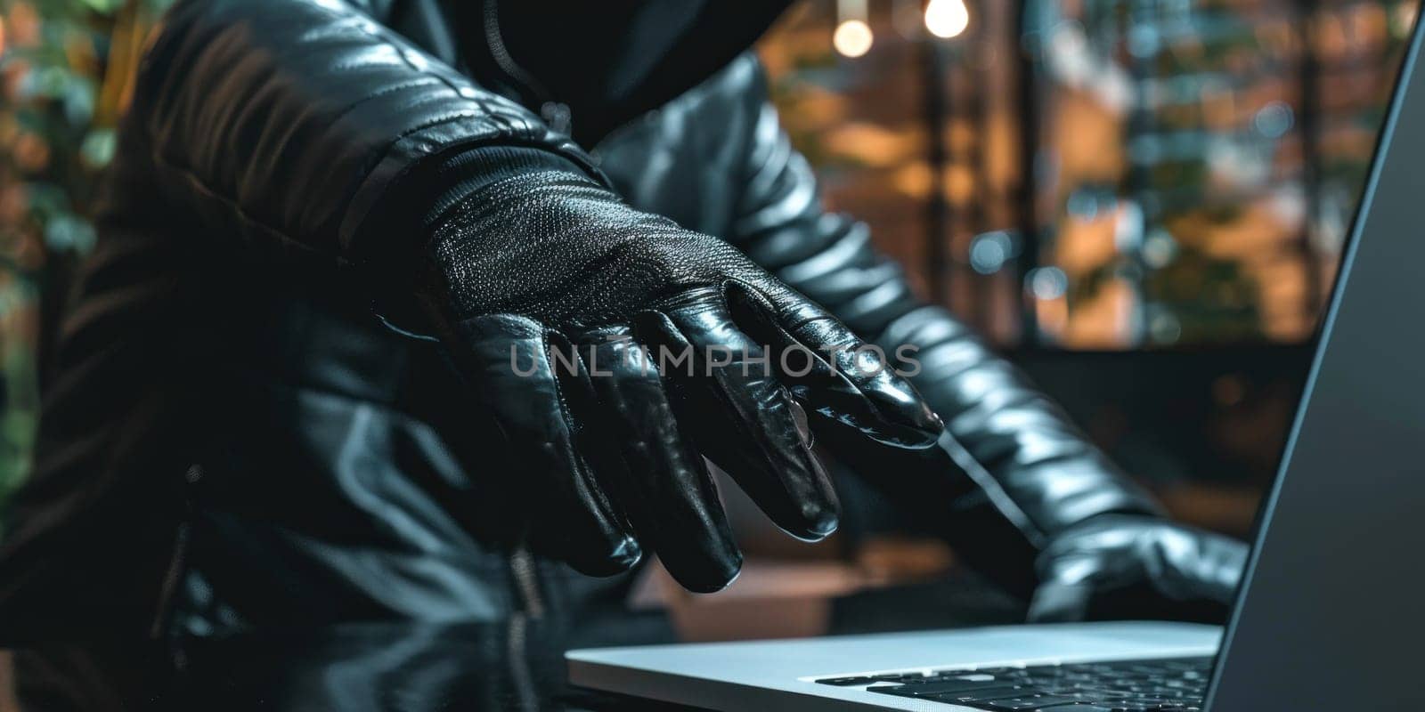 Anonymous Hacker and Cyber Criminal Man Emerging from Laptop Screen Grabbing and Stealing Passwords Concept Cybercrime Threat.