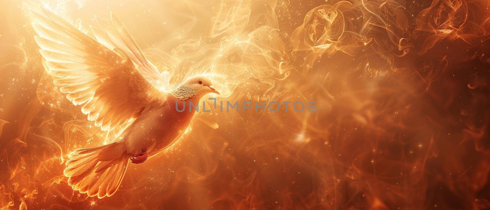 A bird is flying through a fire, surrounded by flames by AI generated image by wichayada