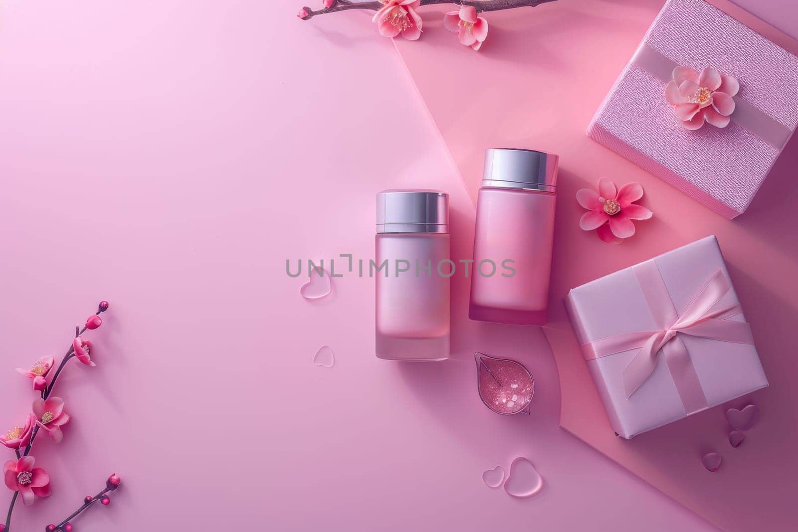 Luxury product cosmetic packaging with flower background.
