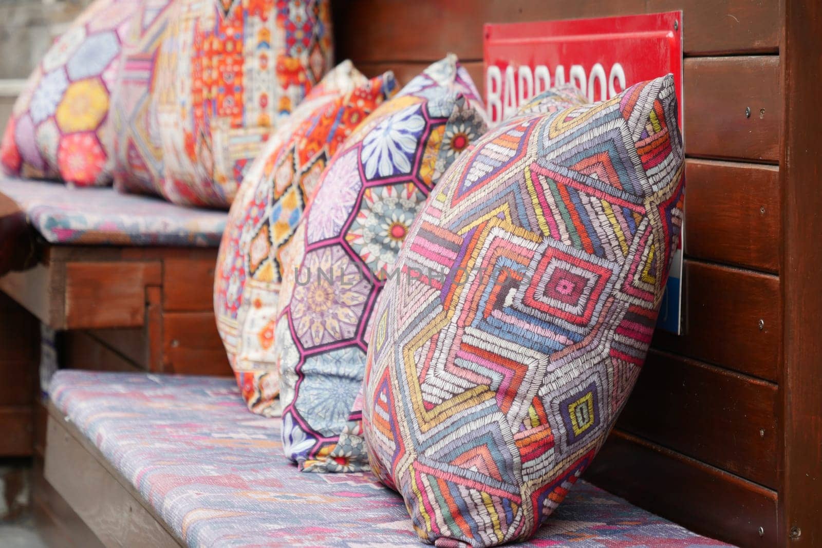 Colourful cushions on display for sale in a traditional Turkish Bazaar