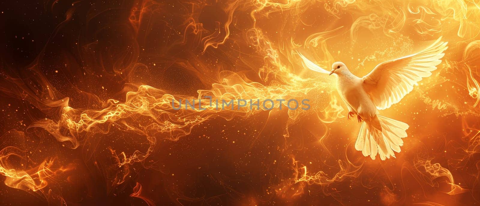 A bird is flying through a fire, surrounded by flames by AI generated image by wichayada