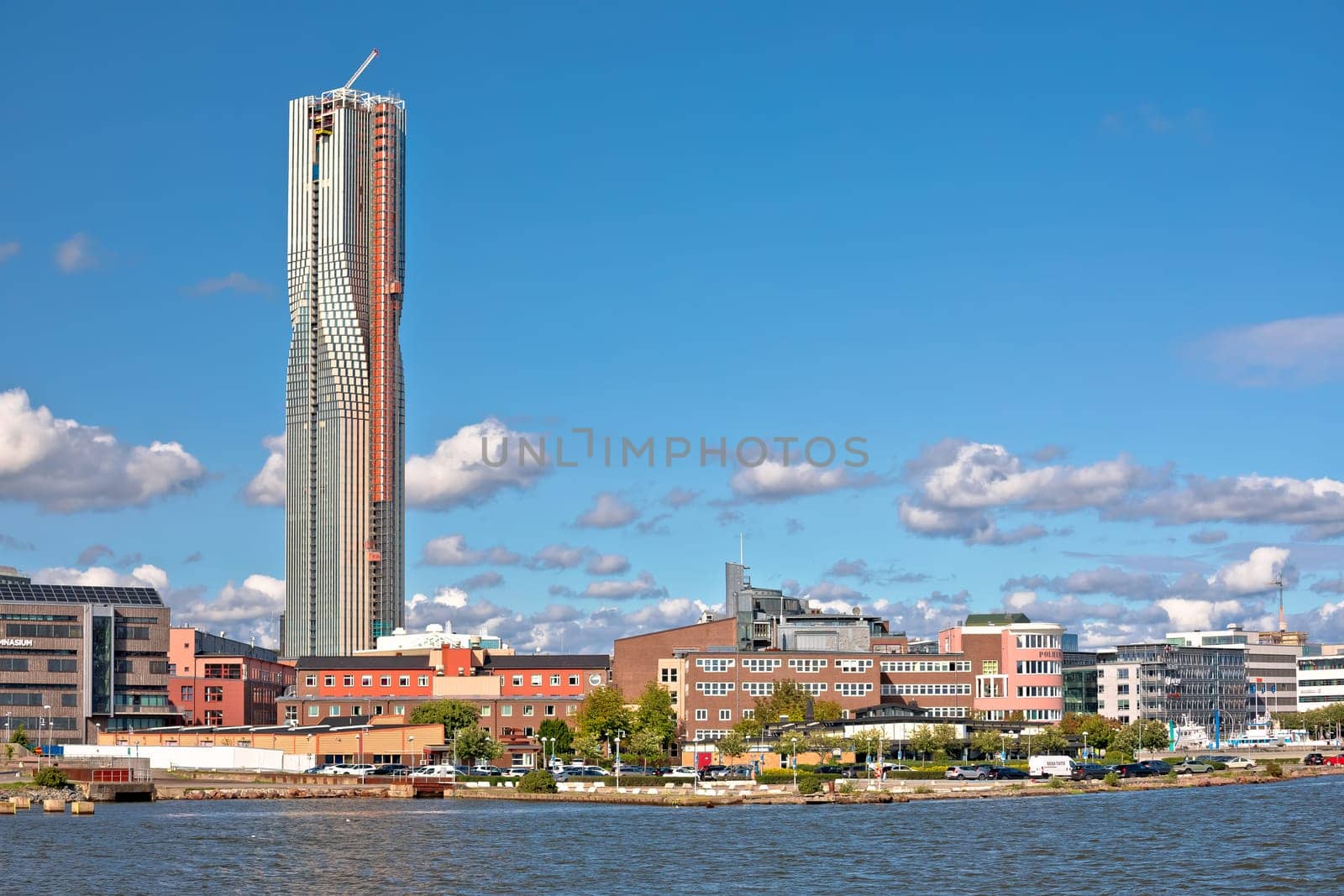 View of Gothenburg coastline and construction site of largest Scandinavian skyscraper by xbrchx