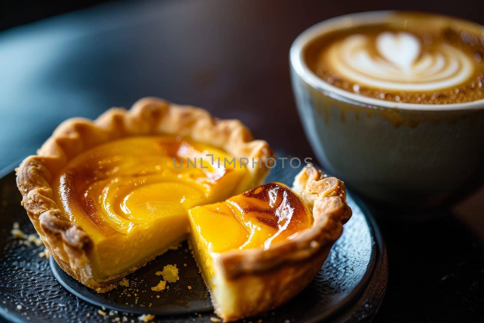 Hong Kong Egg Tart with hot coffee in cafe..