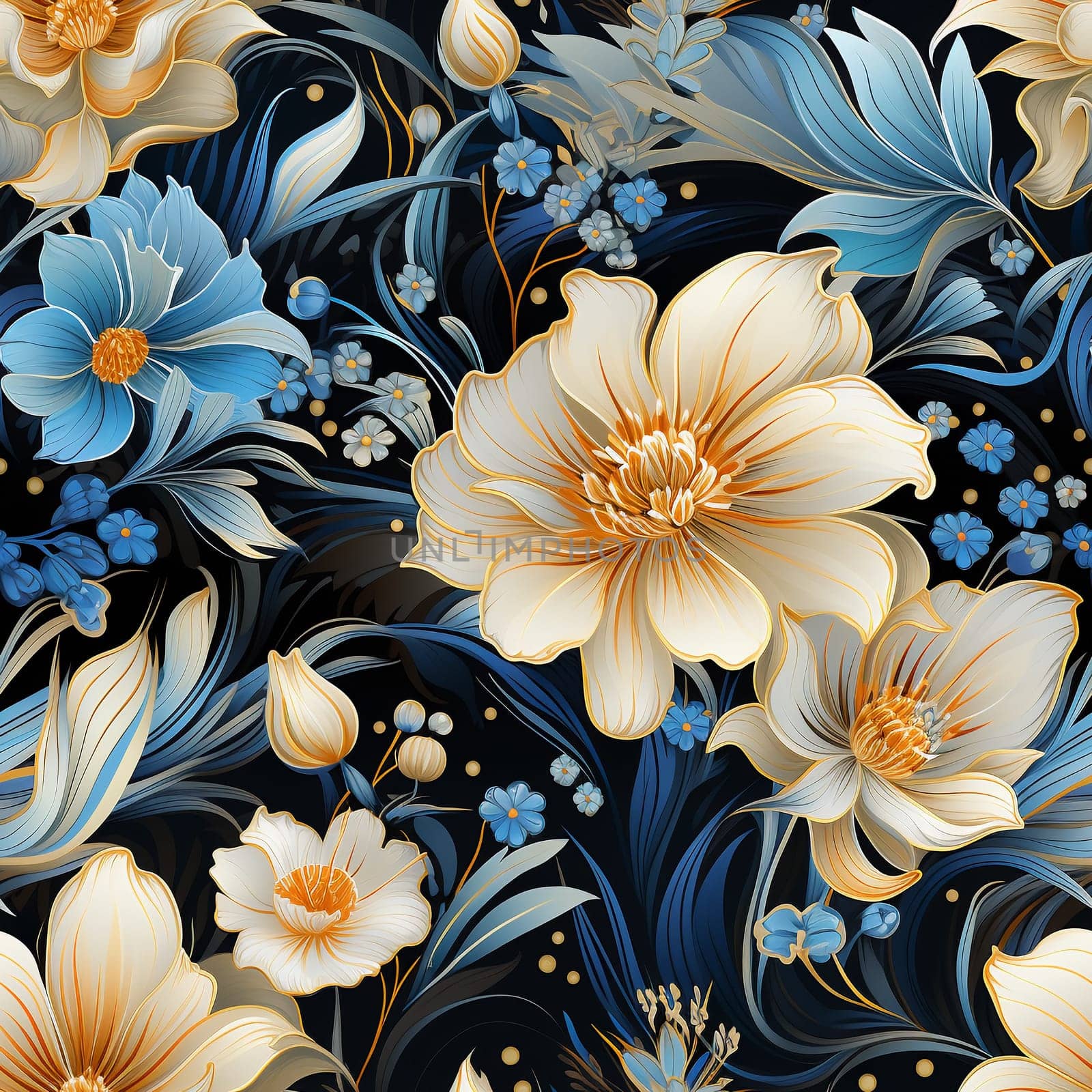 Seamless pattern tile background flowers and floral leaves plants. High quality photo