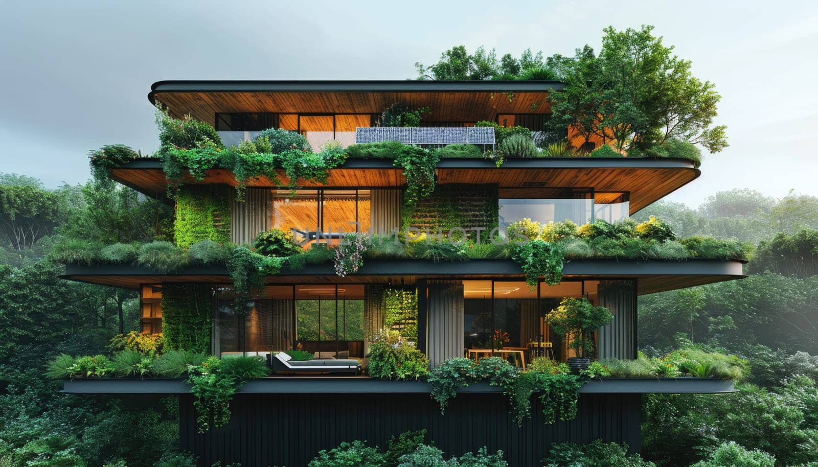 A tall building with a green roof and many windows by AI generated image by wichayada