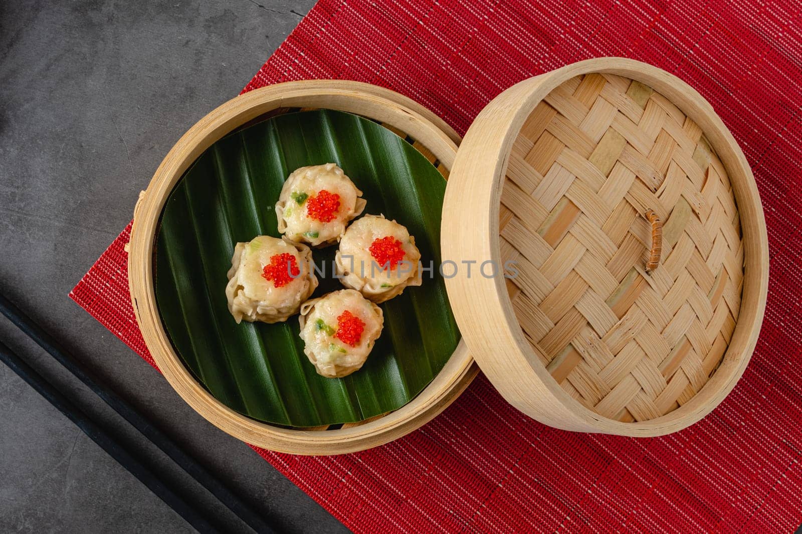 Shumai with shrimp and mushrooms, a traditional Chinese dumpling often served with dim sum by Sonat