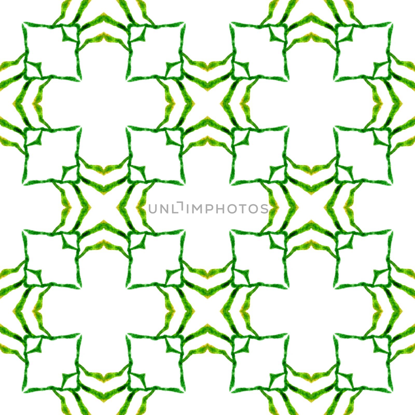 Hand painted tiled watercolor border. Green outstanding boho chic summer design. Textile ready grand print, swimwear fabric, wallpaper, wrapping. Tiled watercolor background.