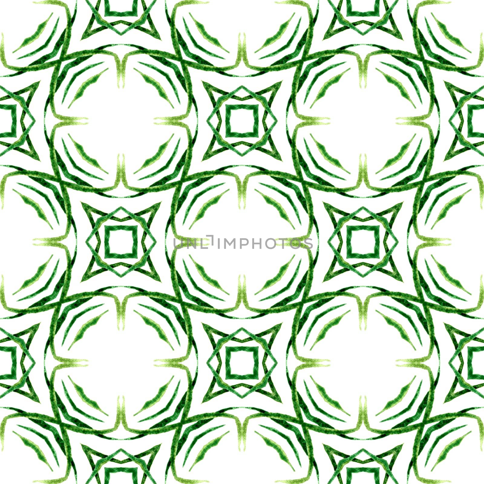 Textile ready positive print, swimwear fabric, wallpaper, wrapping. Green gorgeous boho chic summer design. Watercolor medallion seamless border. Medallion seamless pattern.