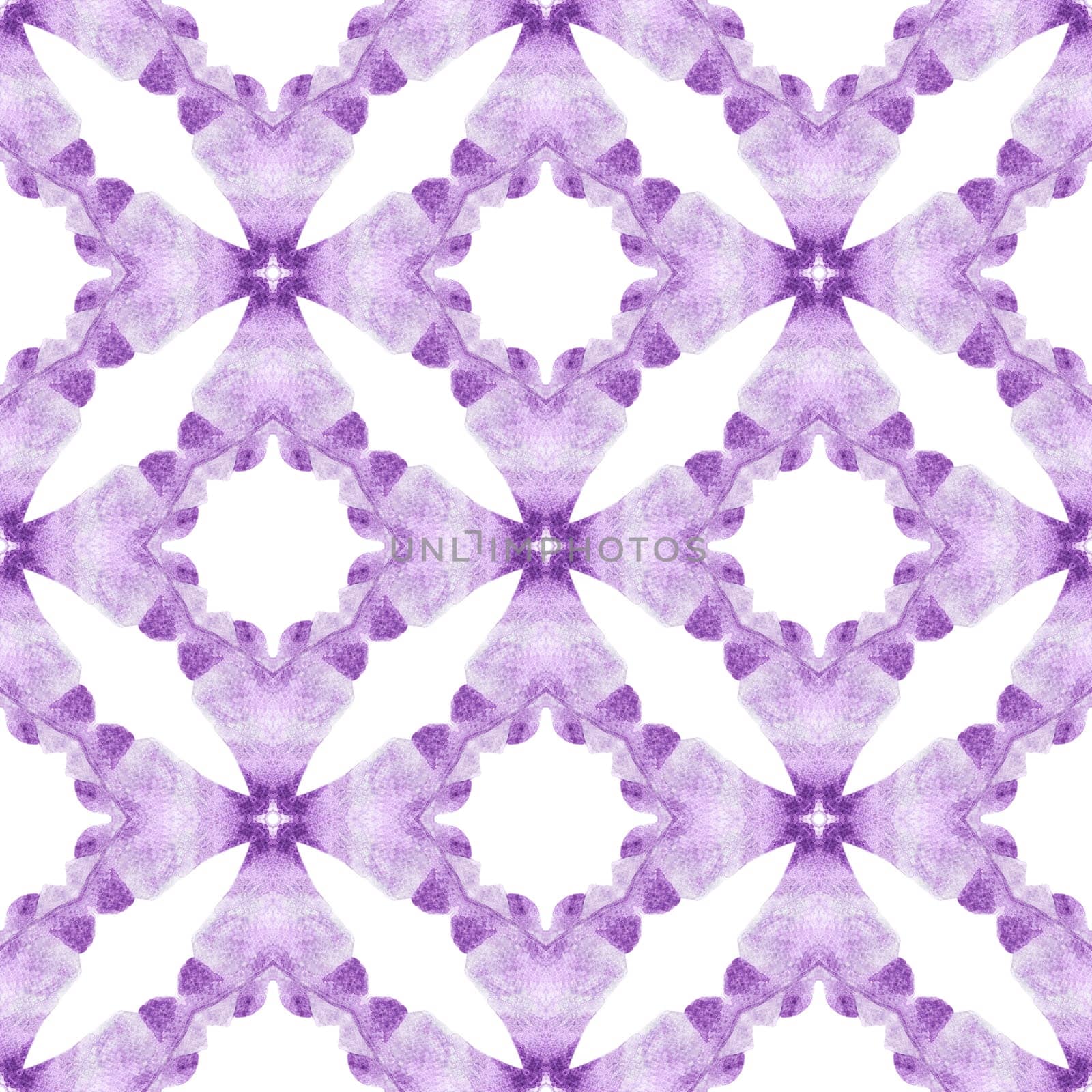 Textile ready exceptional print, swimwear fabric, wallpaper, wrapping. Purple awesome boho chic summer design. Chevron watercolor pattern. Green geometric chevron watercolor border.