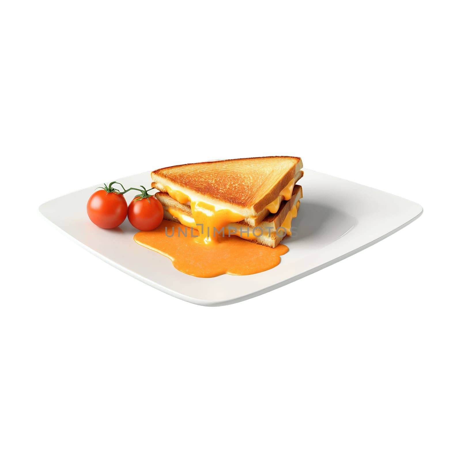 Tomato bisque velvety red soup vegan grilled cheese triangle dunked isolated on transparent Food and. Food isolated on transparent background.