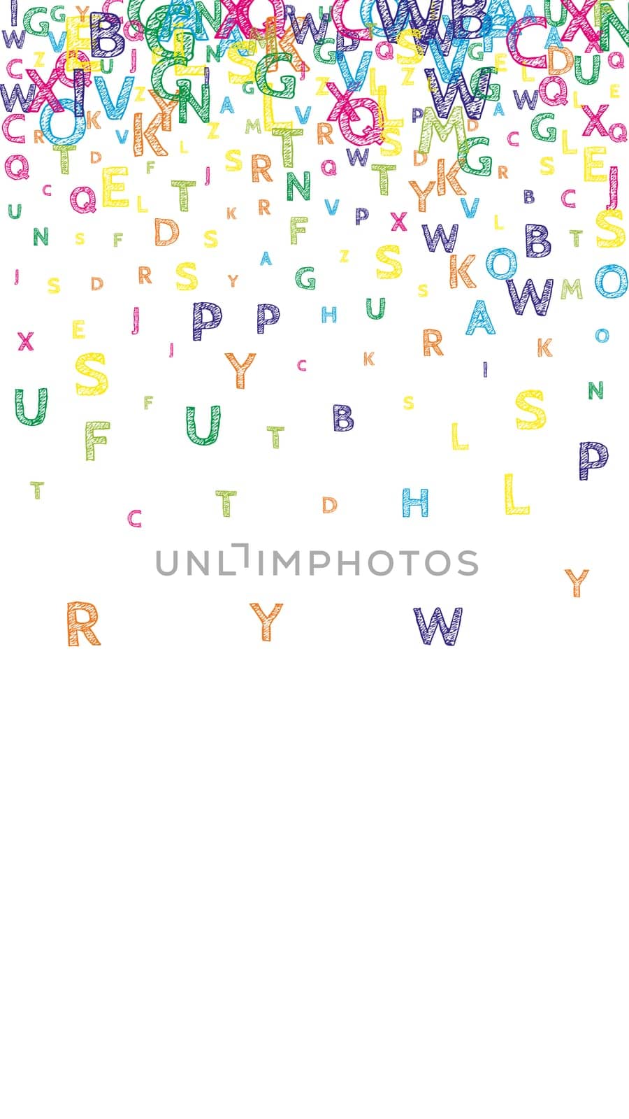 School notebook cover. Colorful childish floating letters of Latin alphabet. Foreign languages study concept. Back to school banner .