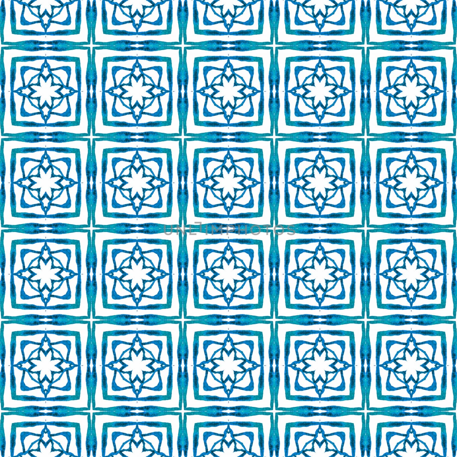 Mosaic seamless pattern. Blue modern boho chic summer design. Hand drawn green mosaic seamless border. Textile ready fancy print, swimwear fabric, wallpaper, wrapping.