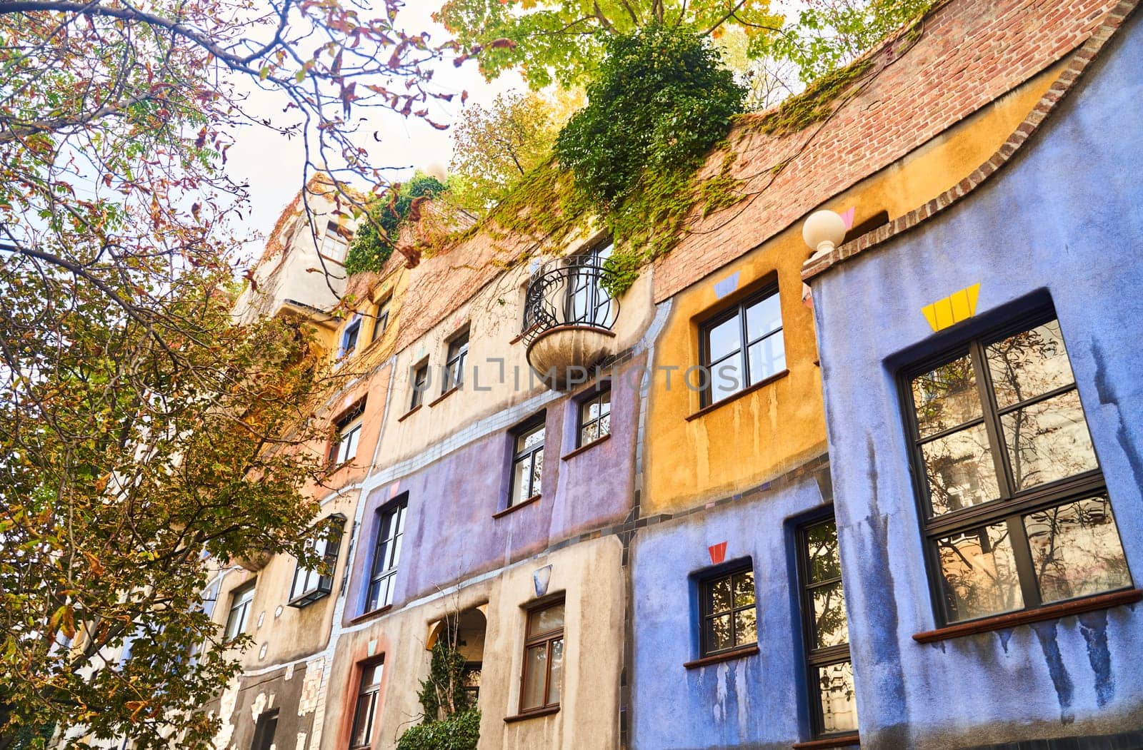 Vienna, Austria - 10.14.2022: View of Hundertwasser residential building in Vienna. High quality photo