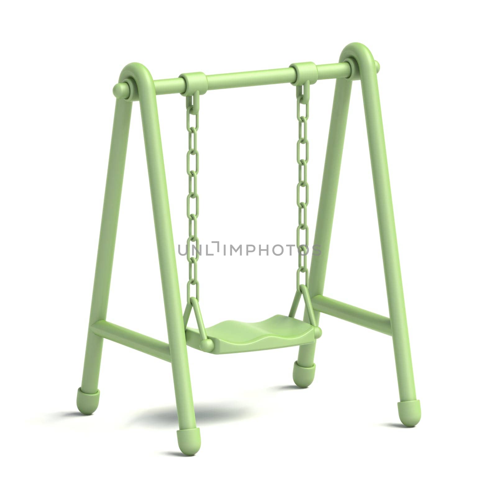 Green single children swing 3D rendering illustration isolated on white background