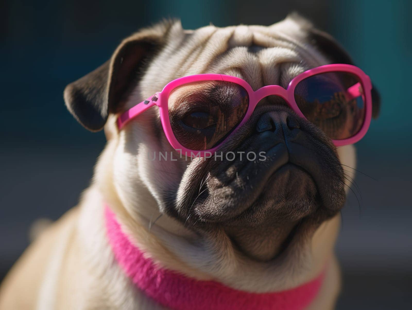 Adorable Humorous Pug Dog Breed In Pink Sunglasses