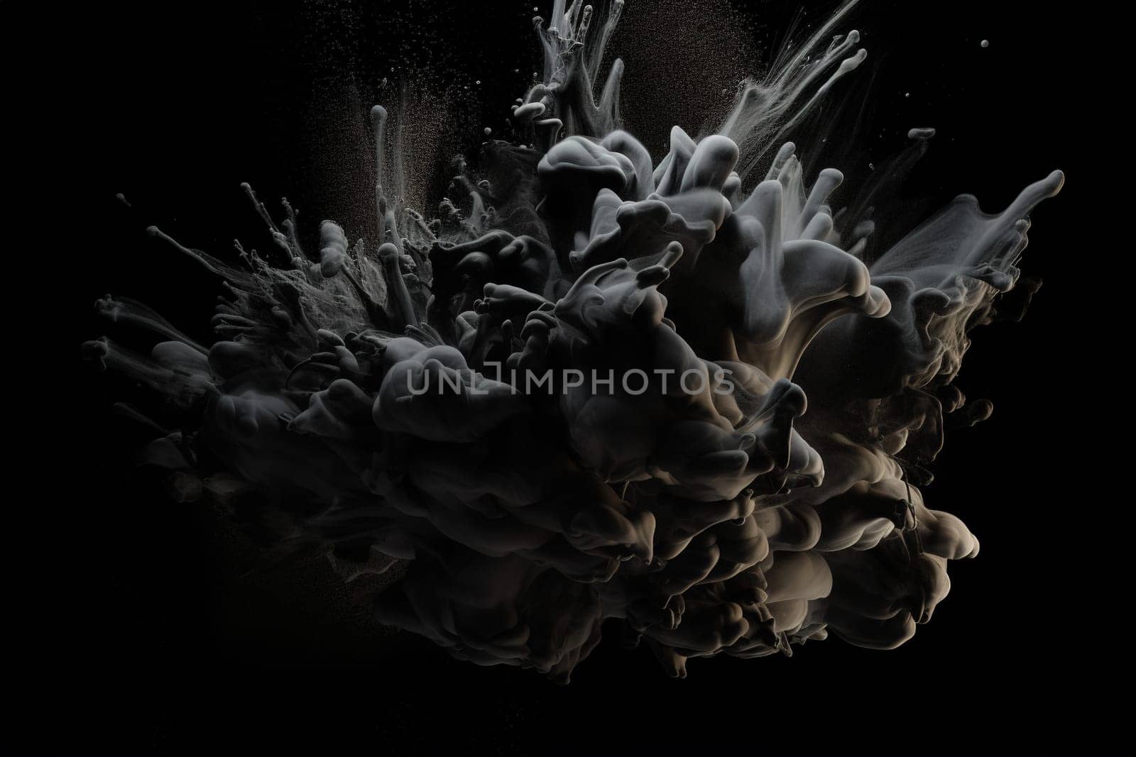 dark holi powder paint splashes isolated on the black background, generative AI