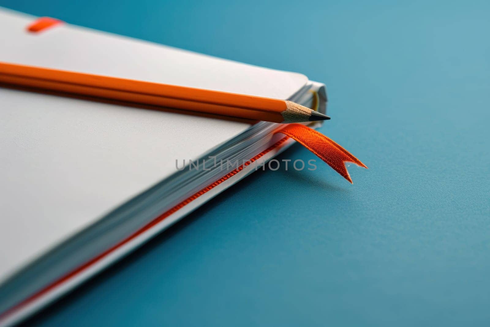 Business essentials orange pencil and open notepad on blank page for productivity and creativity