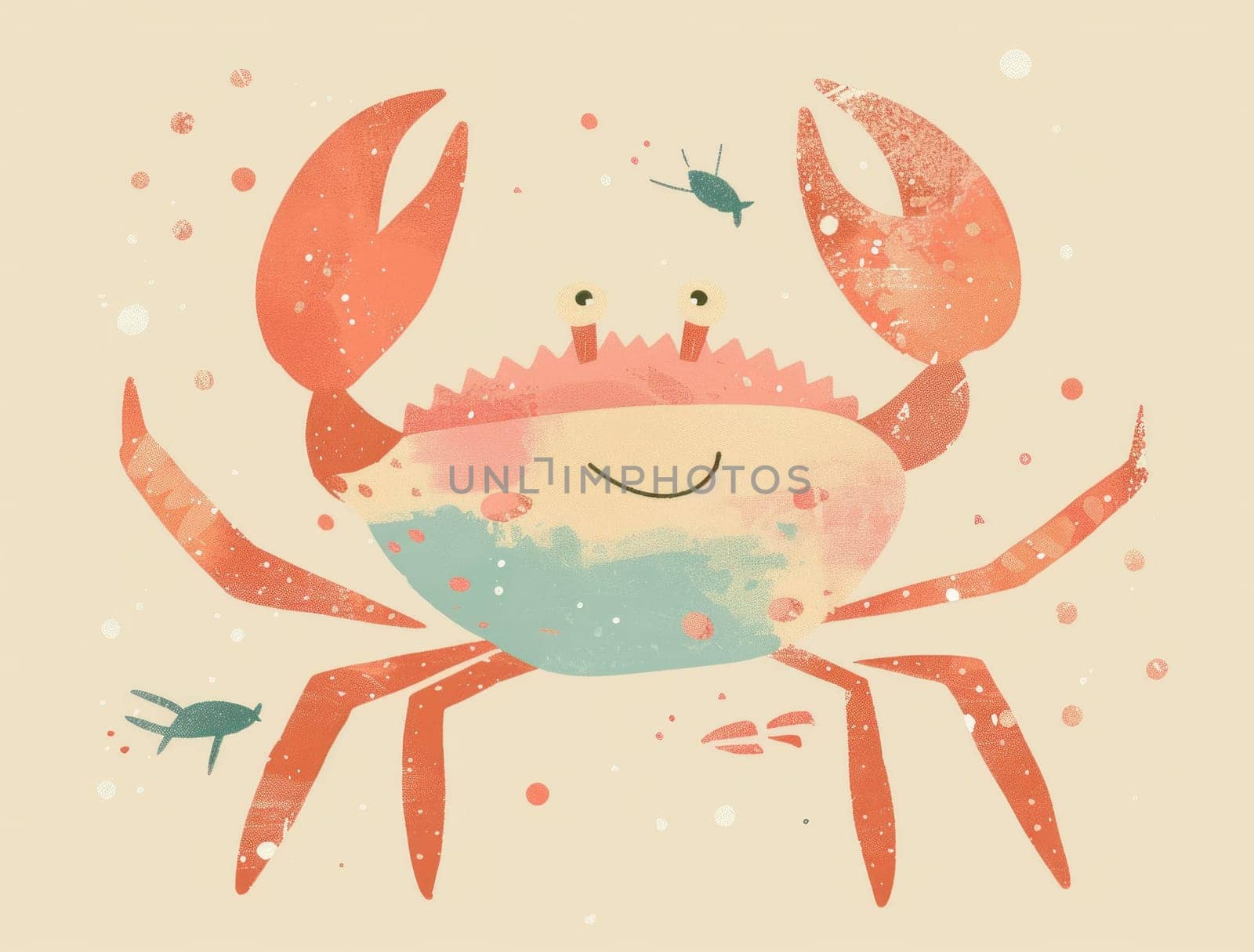 Illustration of a crab on beige background with water droplets beauty of nature and wildlife in coastal regions by Vichizh