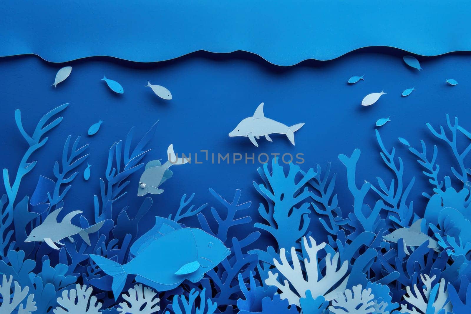 Underwater wonderland vibrant marine life and colorful corals in a paper cut artwork by Vichizh