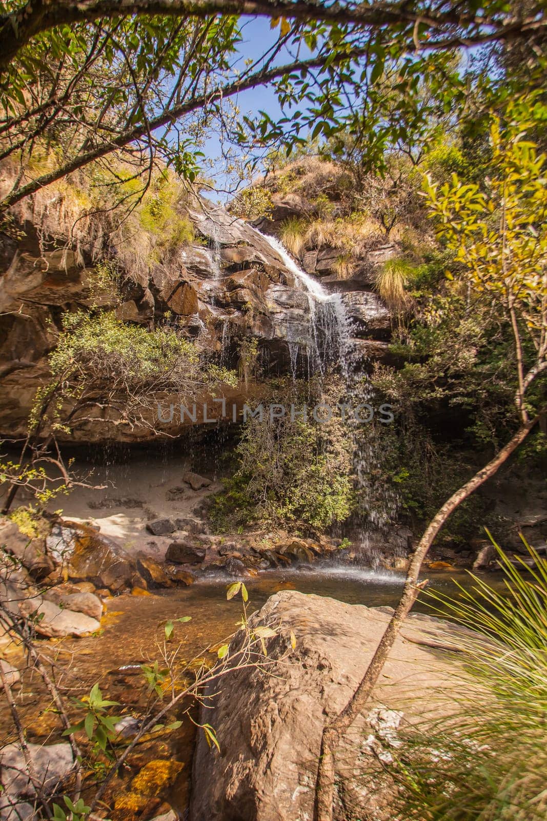 Doreen Falls in the Cathedral Peak Valley, Drakensberg Mountain Range South Africa