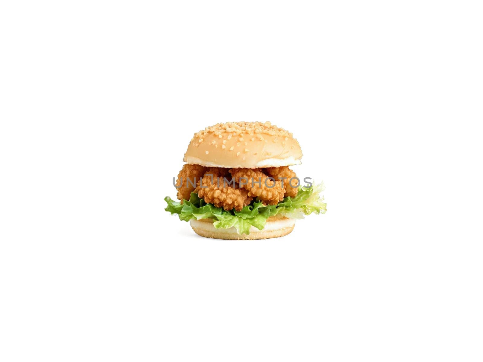 Slider with fried calamari mini burger with fried calamari marinara sauce and lettuce. Food isolated on transparent background.