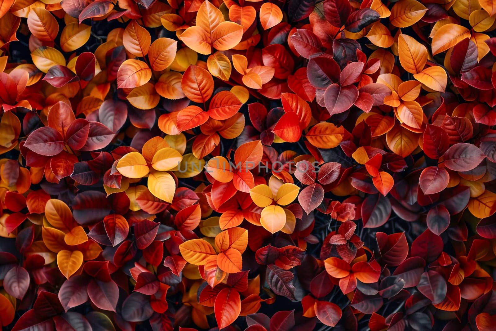 Top view of colorful bright autumn leaves. AI generated.