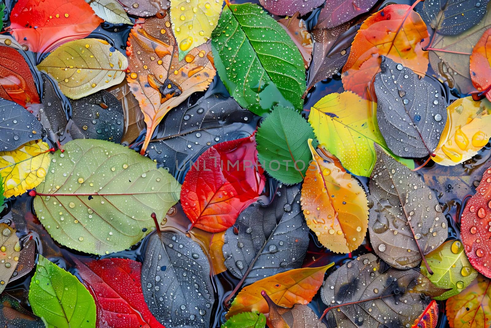 Top view of colorful bright autumn leaves. AI generated.