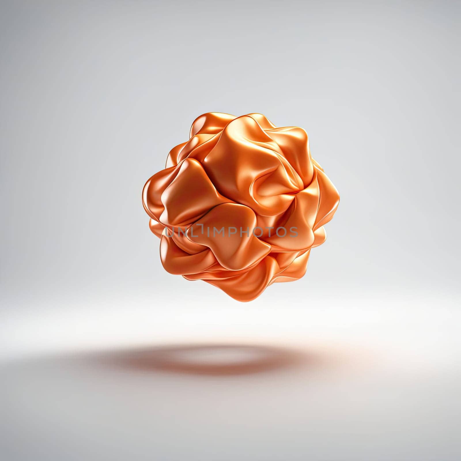 3D rendering of a minimalistic matte inflatable crumpled silicone ball or group of orange colored balls floating in the air on a transparent background . Abstraction isolated on transparent background