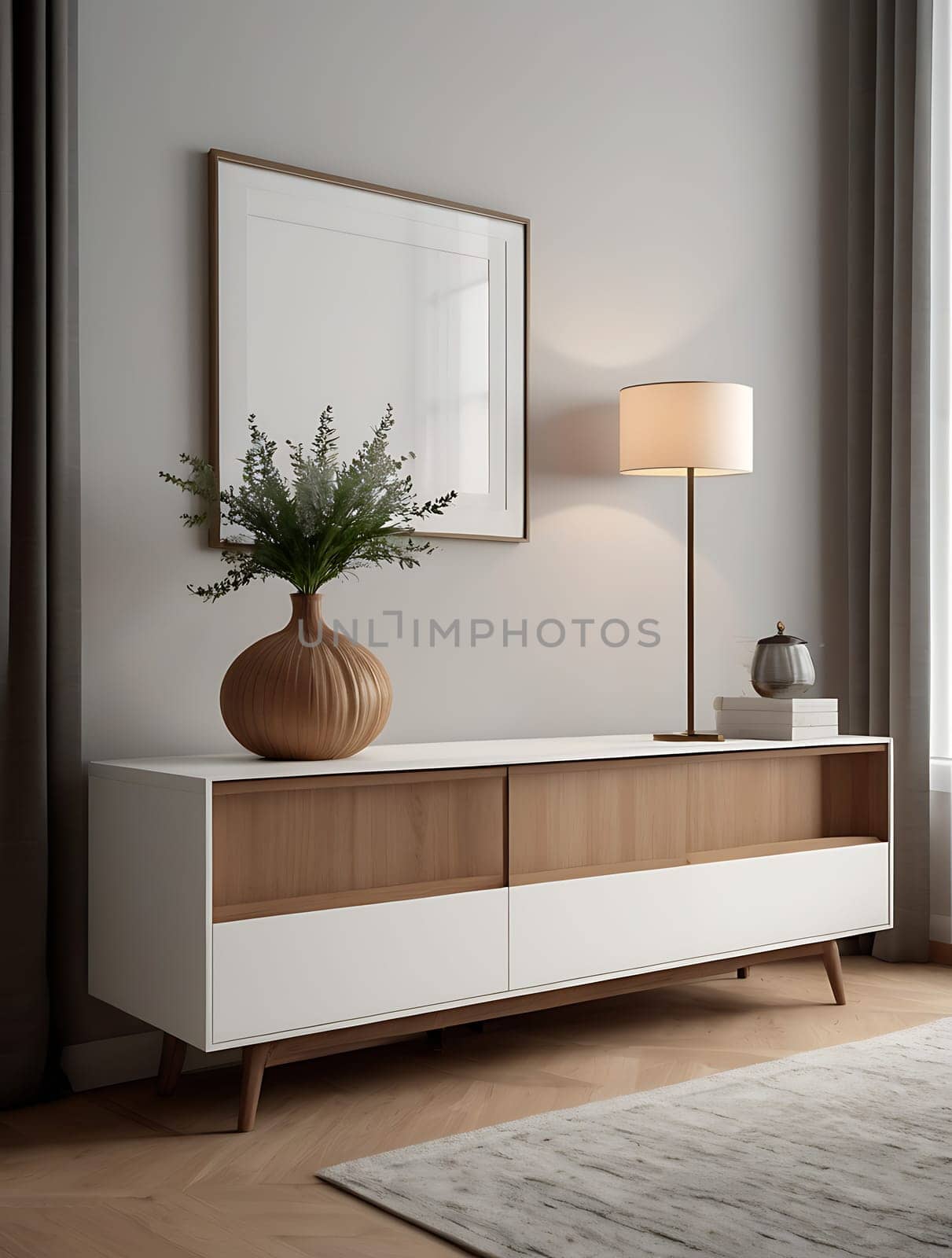 Blank empty cabinet wall mockup in modern minimalist interior design style. Contemporary living room interior concept.