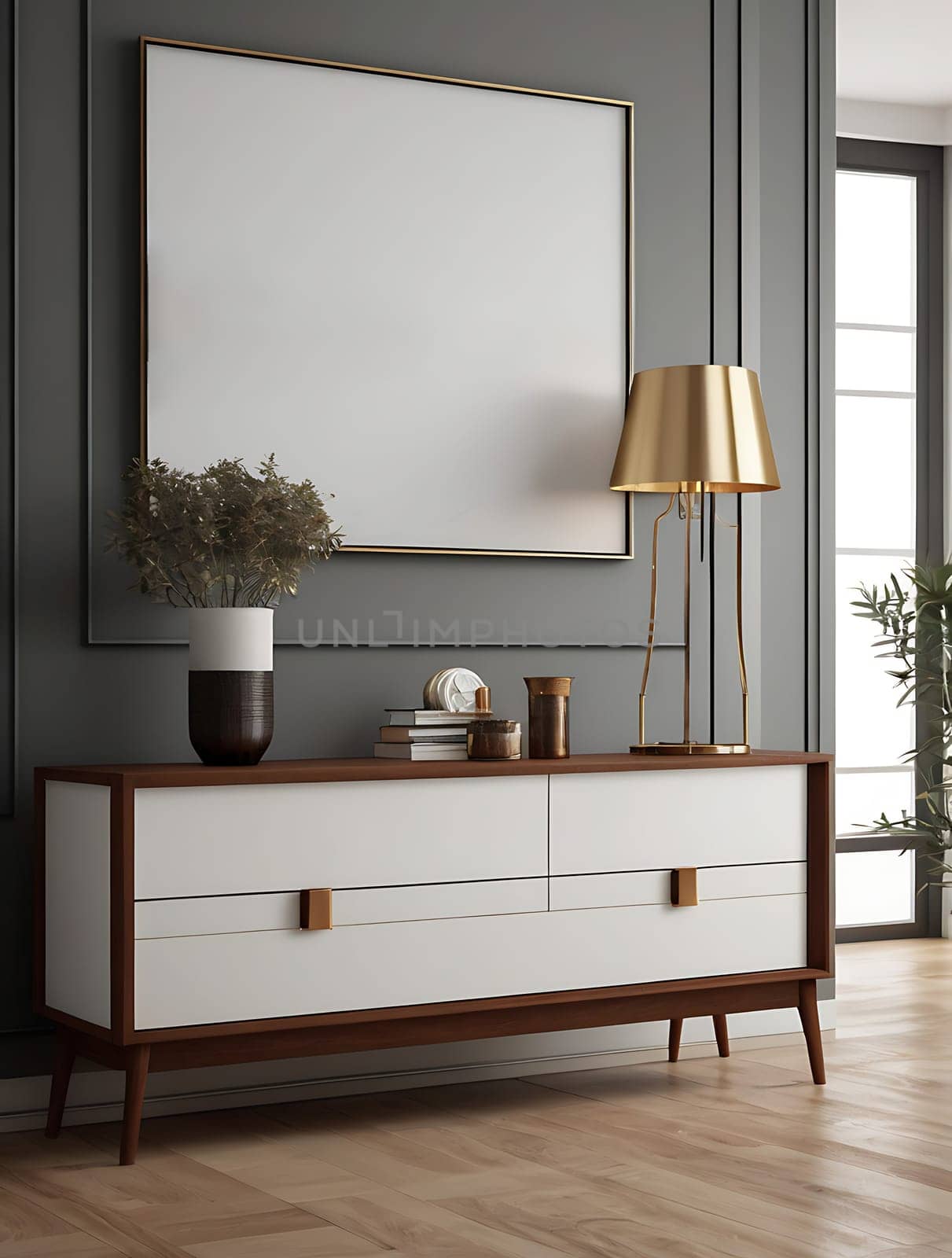 Blank empty cabinet wall mockup in modern minimalist interior design style. Contemporary living room interior concept. by maenjari