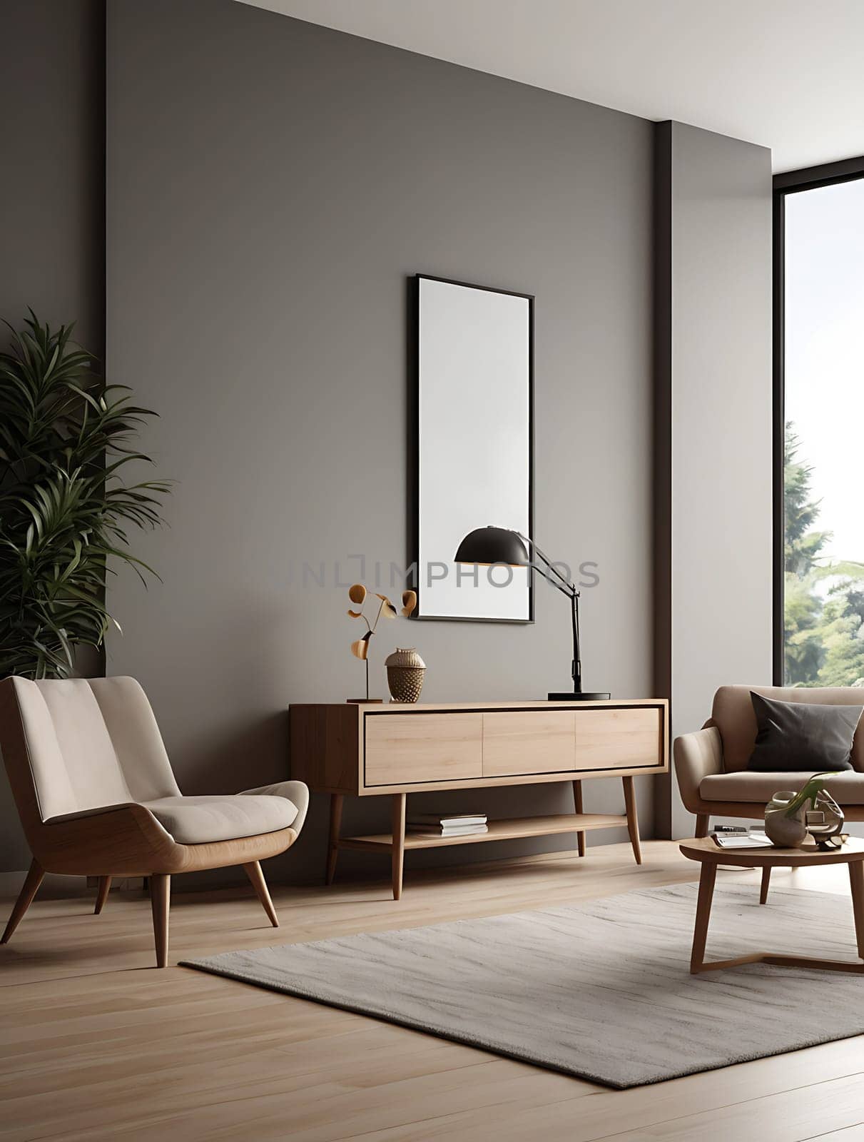 Blank empty cabinet wall mockup in modern minimalist interior design style. Contemporary living room interior concept. by maenjari