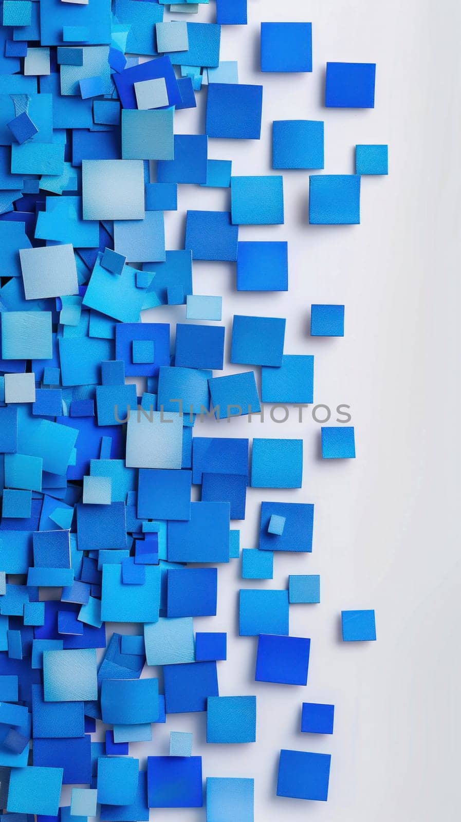 A creative presentation of blue squares on a white background, showcasing artistry and balance in design
