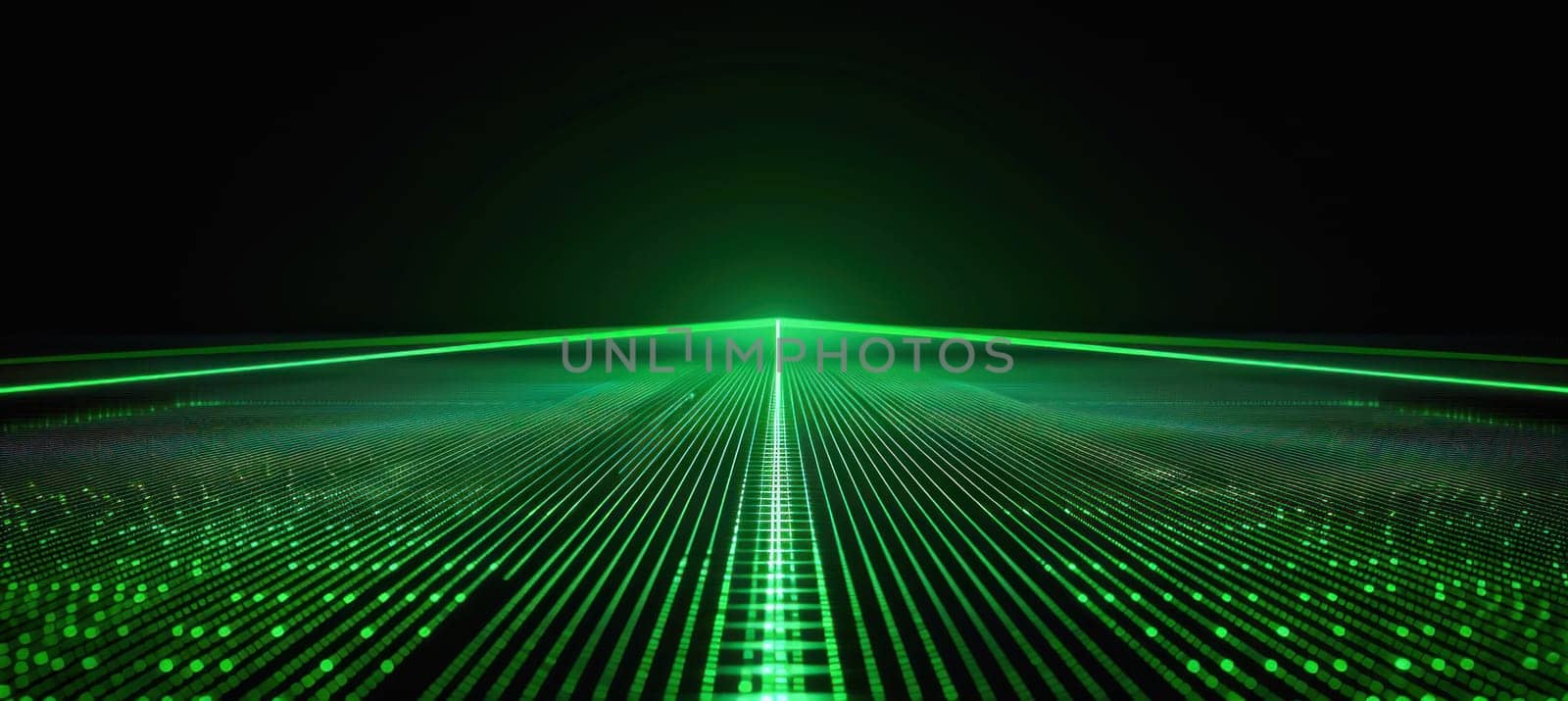 A vibrant green light shines against a dark background, creating a striking contrast in the visual effect lighting