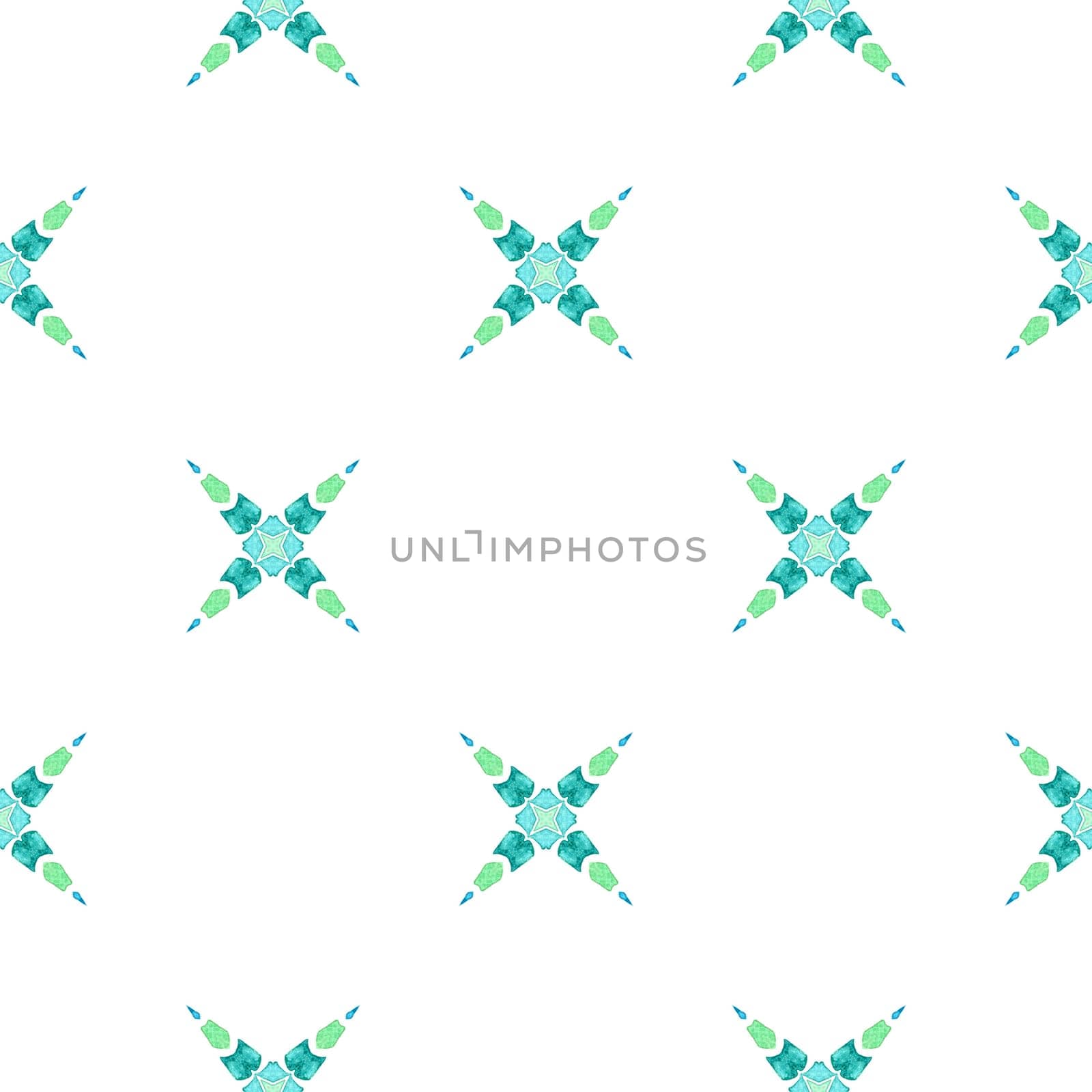 Textile ready fancy print, swimwear fabric, wallpaper, wrapping. Green fascinating boho chic summer design. Hand painted tiled watercolor border. Tiled watercolor background.