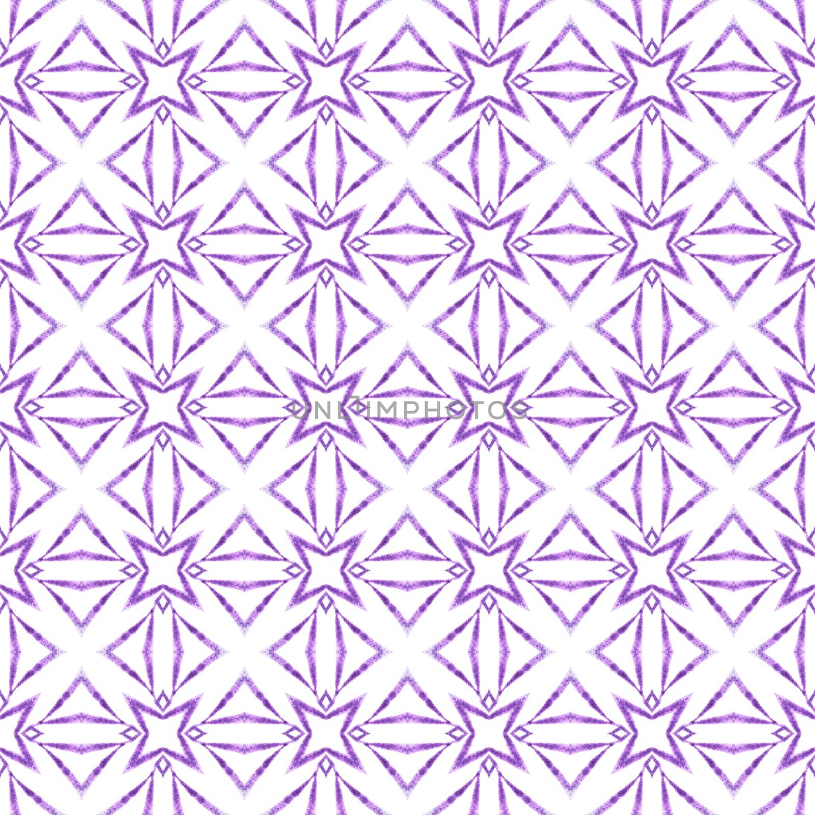 Ethnic hand painted pattern. Purple lively boho chic summer design. Watercolor summer ethnic border pattern. Textile ready incredible print, swimwear fabric, wallpaper, wrapping.