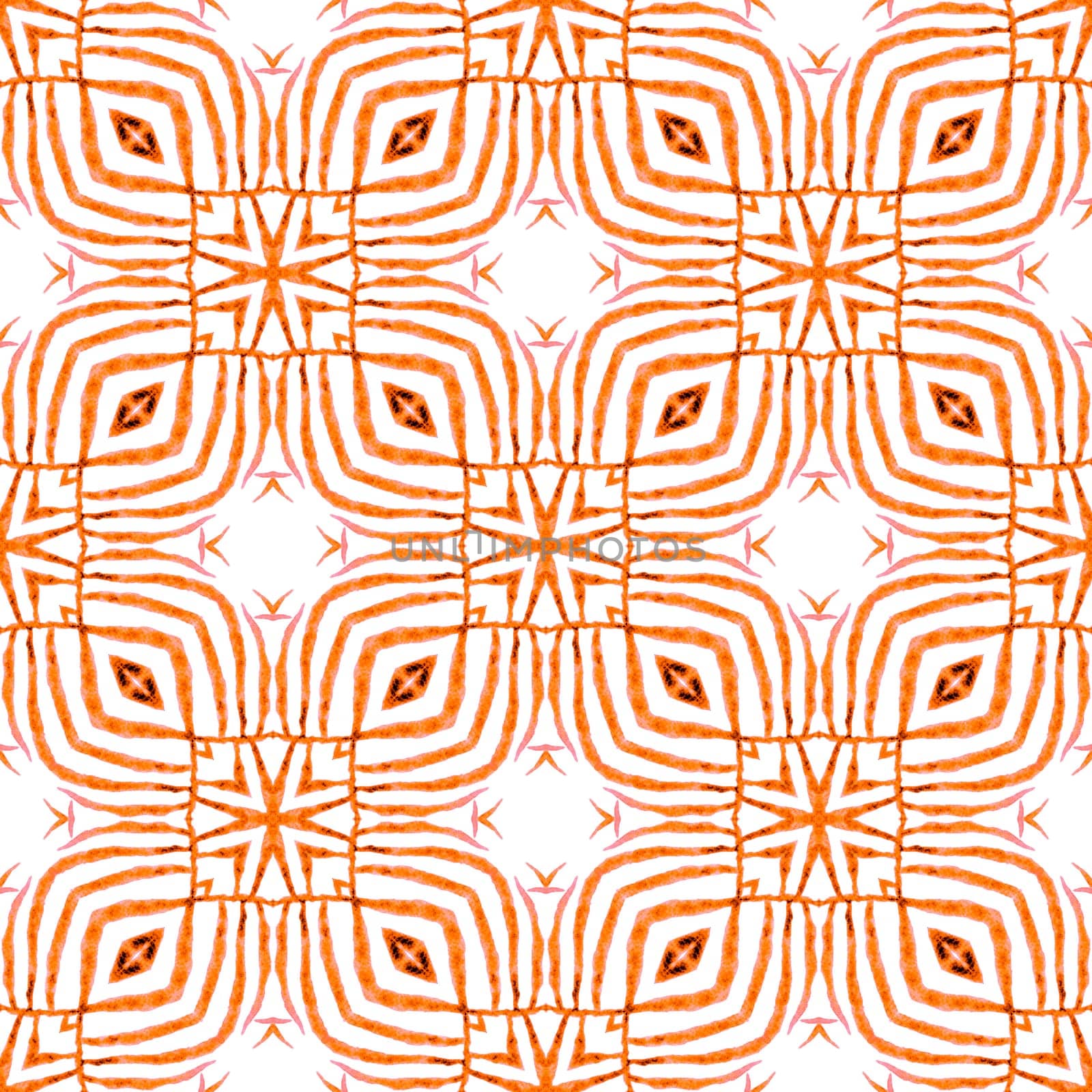 Hand drawn green mosaic seamless border. Orange original boho chic summer design. Textile ready creative print, swimwear fabric, wallpaper, wrapping. Mosaic seamless pattern.