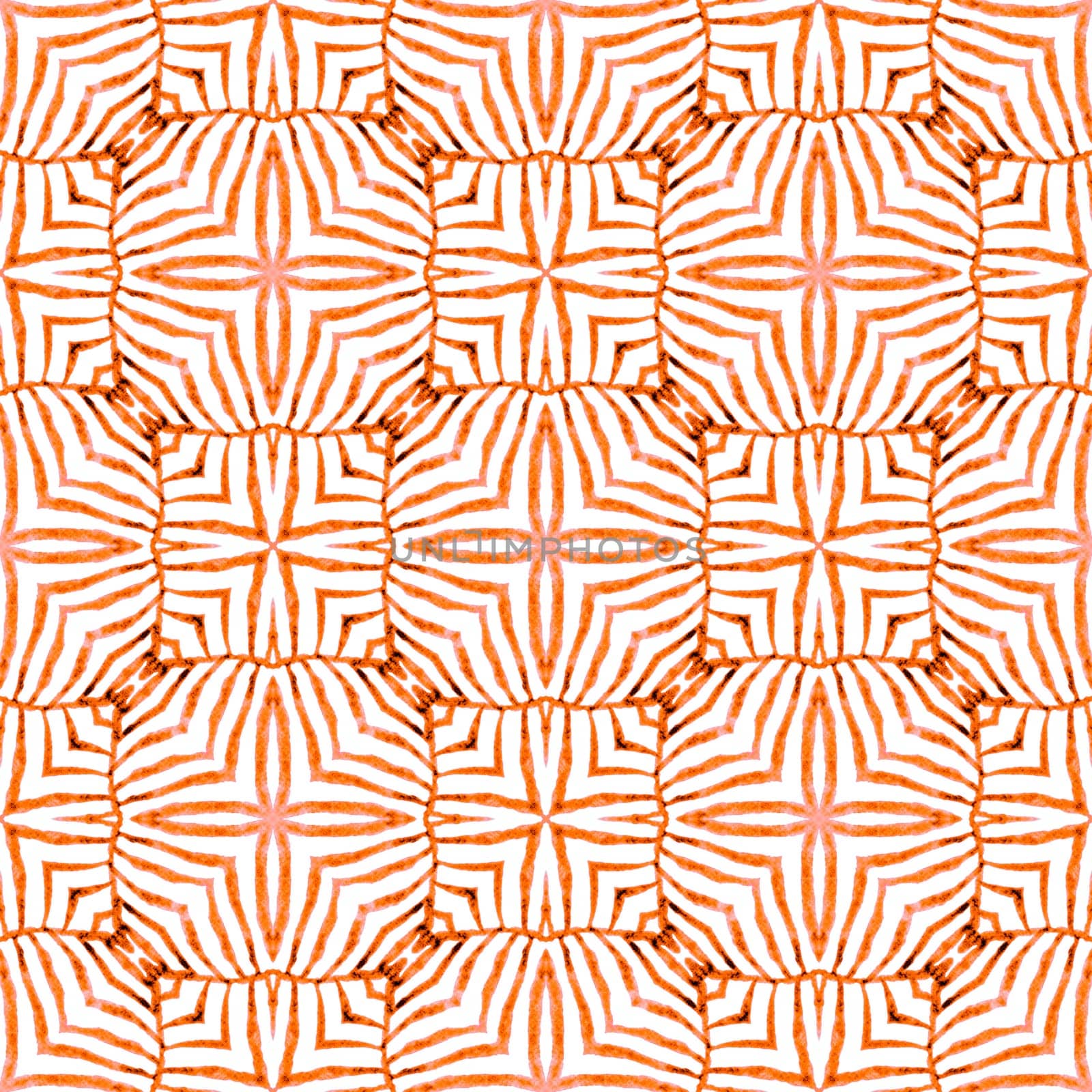 Textile ready vibrant print, swimwear fabric, wallpaper, wrapping. Orange radiant boho chic summer design. Hand painted tiled watercolor border. Tiled watercolor background.