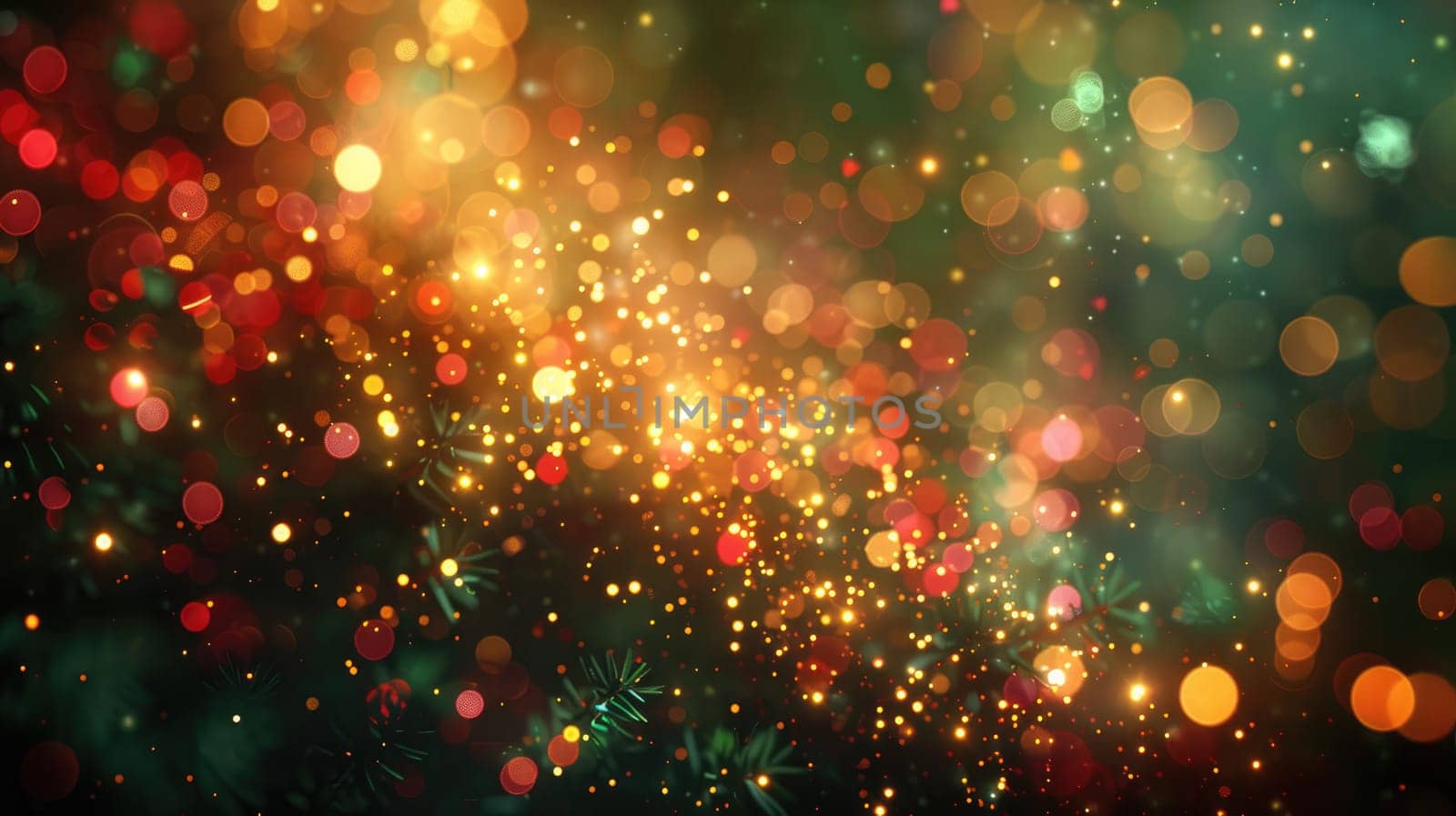 Glowing Friendship Day Bokeh Lights in Warm Festive Colors of Gold, Red, and Green on Dark Background..