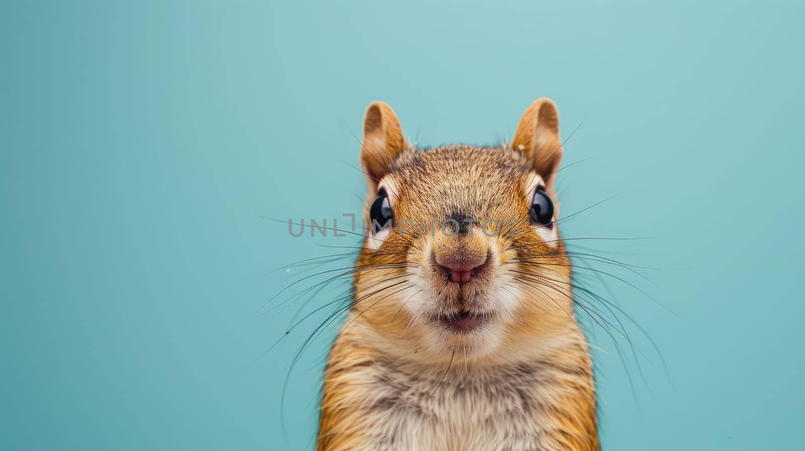 Curious and Playful Squirrel with Mischievous Expression on Light Blue Background..